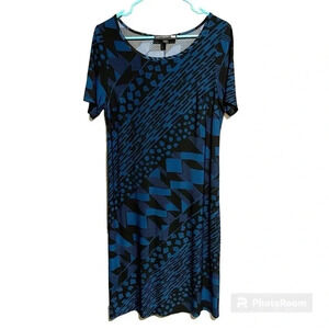 Antthony Shirt Sleeve Shift Dress Geometric Blue Black Design Women’s M